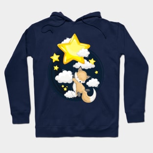 Cute Animal. Cute Fox flying with star at night Hoodie